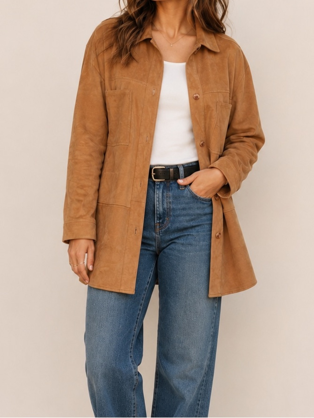 IVONNE El Corte Inglés Tan Genuine Suede Shirt Jacket EU 42